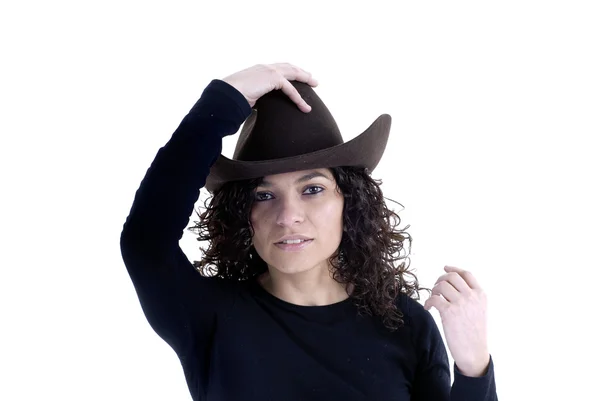 Hübsche Junge Frau Mit Hut Auf Weißem Hintergrund — Stockfoto