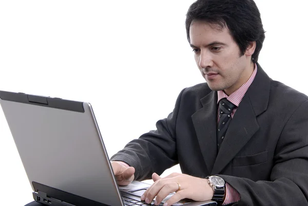 Stilig Ung Affärsman Som Arbetar Med Laptop — Stockfoto