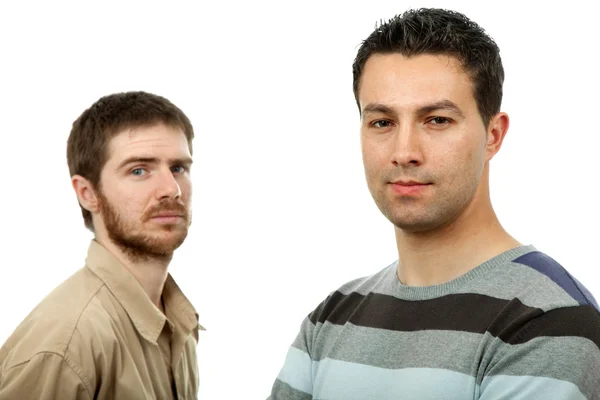Dois Jovens Homens Casuais Retrato Isolado Branco — Fotografia de Stock