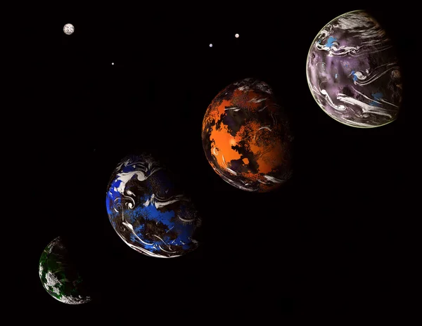 Sistema Solar Alienígena Ilustración Por Computadora Generada Arte Digital —  Fotos de Stock