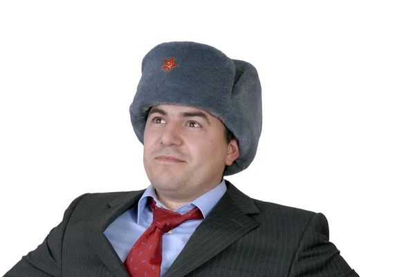 Retrato Hombre Negocios Joven Con Sombrero Ruso — Foto de Stock