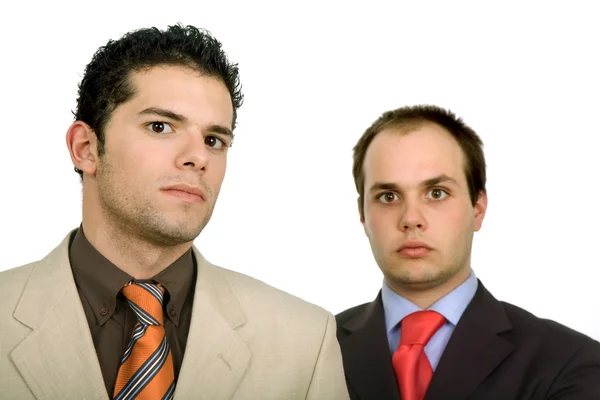 Dois Jovens Homens Negócios Retrato Branco Foco Homem Esquerda — Fotografia de Stock