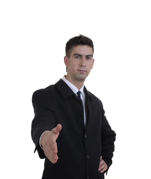 Young Business Man Offering Hand White Background — Stock Photo, Image