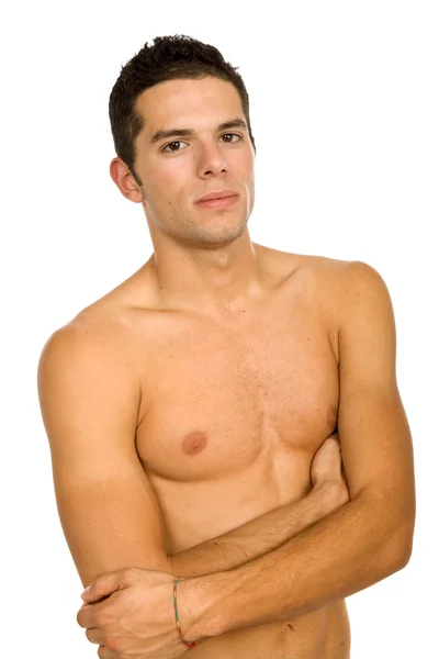 Joven Hombre Desnudo Casual Aislado Blanco — Foto de Stock