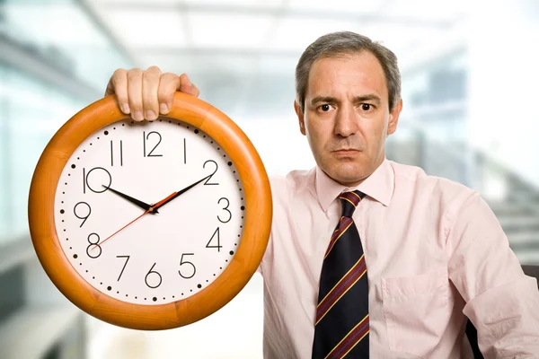 Mature Handsome Business Man Holding Clock — Stock Photo, Image