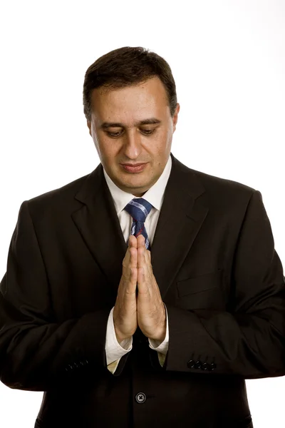 Uomo Affari Che Prega Isolato Sfondo Bianco — Foto Stock