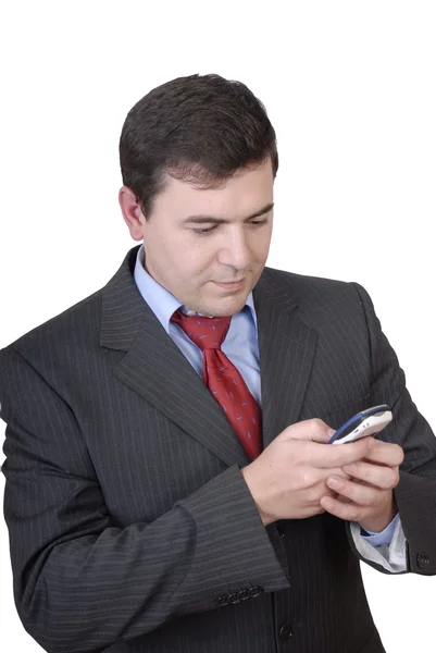 Junger Lässiger Mann Telefon Isoliert Auf Weiß — Stockfoto