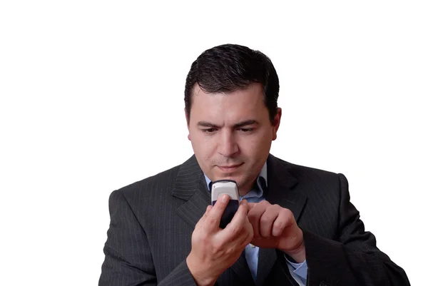 Junger Mann Mit Einem Telefon Weißen Hintergrund — Stockfoto