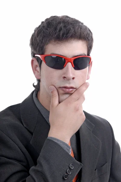 Silly Young Man Portrait Sunglasses Isolated White — Stock Photo, Image