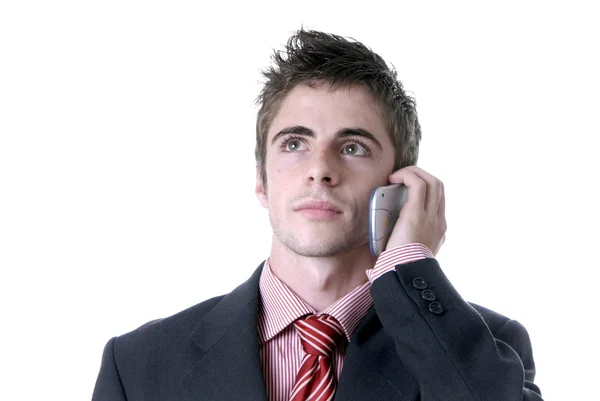 Mannen Telefon Över Vit Bakgrund — Stockfoto