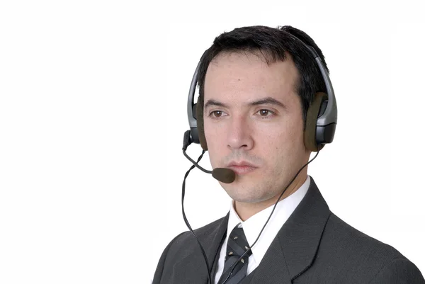 Jovem Call Center Homem Falando Pelo Telefone — Fotografia de Stock