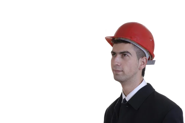 Red Hat Fiatal Férfi Építész — Stock Fotó