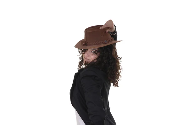 Retrato Mujer Joven Posando Con Sombrero —  Fotos de Stock