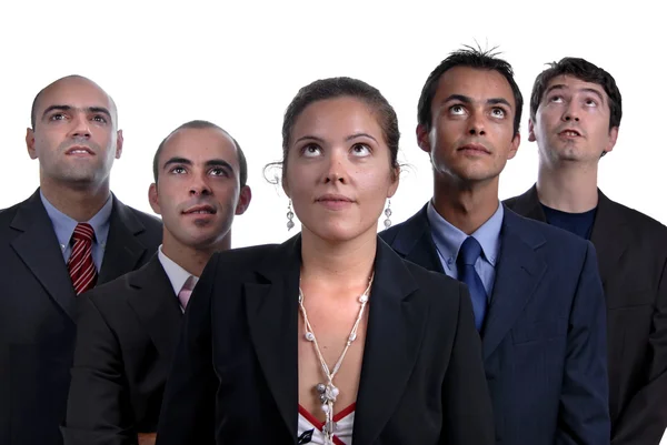 ビジネス チームは 白い背景に 女性に焦点を当てるの分離 — ストック写真