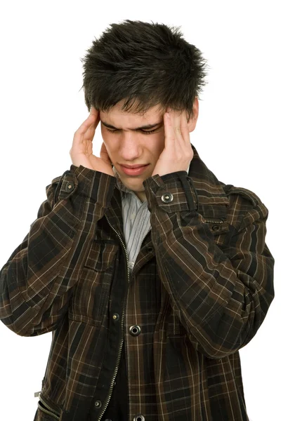 Young Casual Man Headache Isolated White — Stock Photo, Image