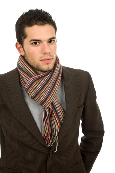 Young Man Portrait Dressed Winter White — Stock Photo, Image