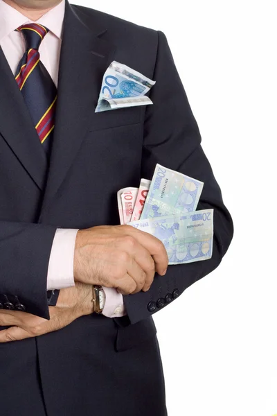 Detalhe Homem Mãos Com Dinheiro Notas Euro — Fotografia de Stock