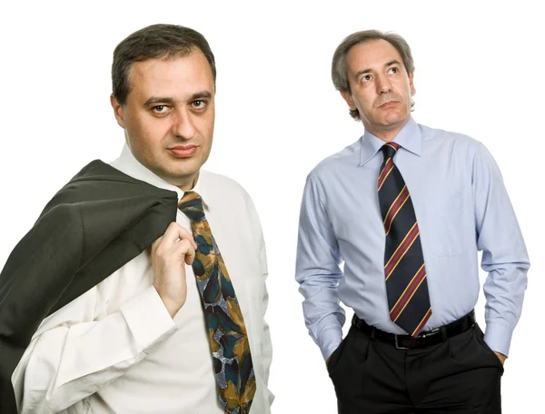 Dois Homens Negócios Isolados Branco Concentrem Homem Esquerda — Fotografia de Stock
