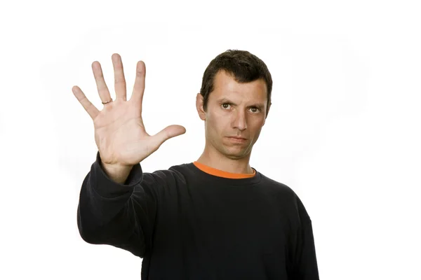 Young Man Making Stop His Hand — Stock Photo, Image