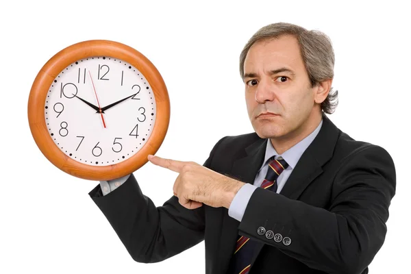 Mature Handsome Business Man Holding Clock — Stock Photo, Image