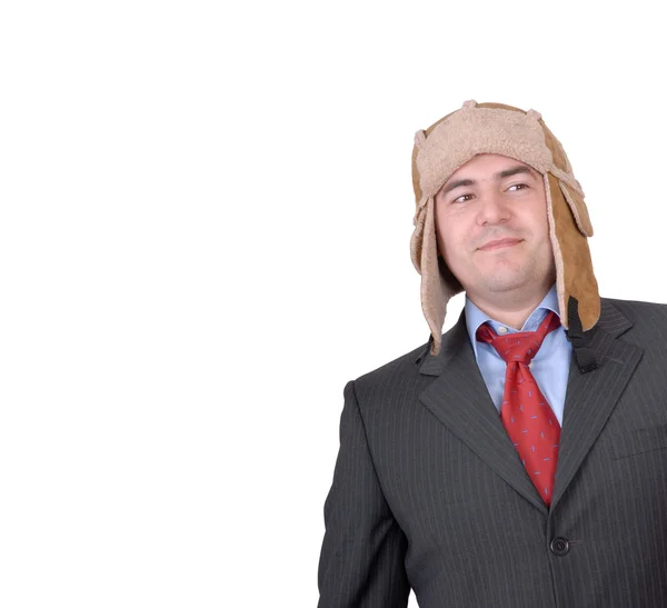 Портрет Молодого Человека Странной Шляпе Изолированной Белом — стоковое фото