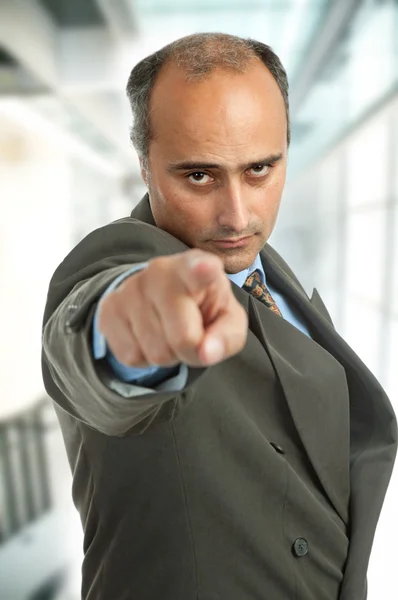 Businessman Suit Pointing Focus Face — Stock Photo, Image