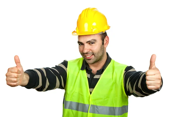 Foreman Com Chapéu Amarelo Isolado Fundo Branco — Fotografia de Stock