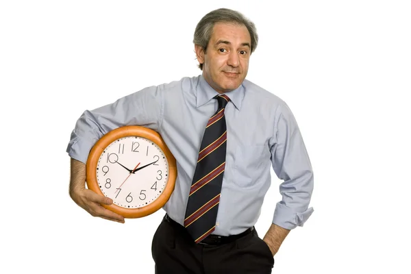 Maduro Guapo Hombre Negocios Sosteniendo Reloj — Foto de Stock