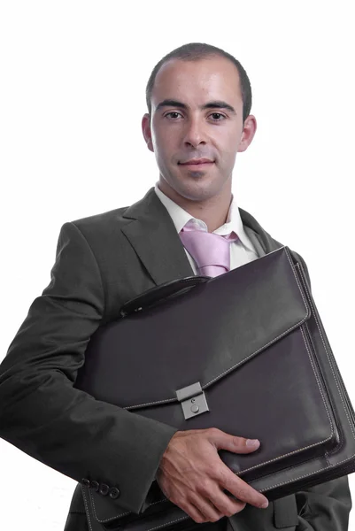 Young Businessman Suitcase Isolated White — Stock Photo, Image