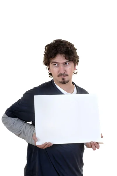 Young Man Showing Card White Background — Stock Photo, Image