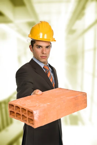 Young Business Man Orange Brick — Stock Photo, Image