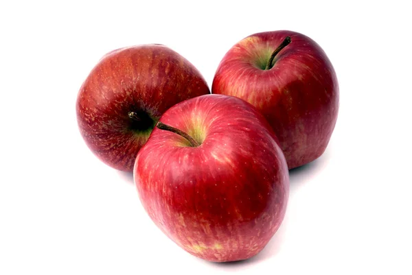 Trzy Czerwone Jabłka Bocznych Biały — Zdjęcie stockowe