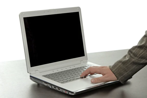 Женщина Рука Работает Компьютером Изолированы Белом — стоковое фото