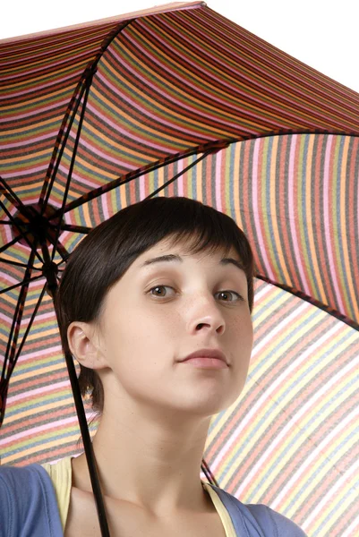 Молодая Брюнетка Зонтиком Цветах — стоковое фото
