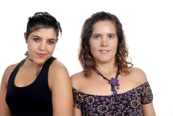 Två Unga Casual Kvinnor Isolerade Vit — Stockfoto