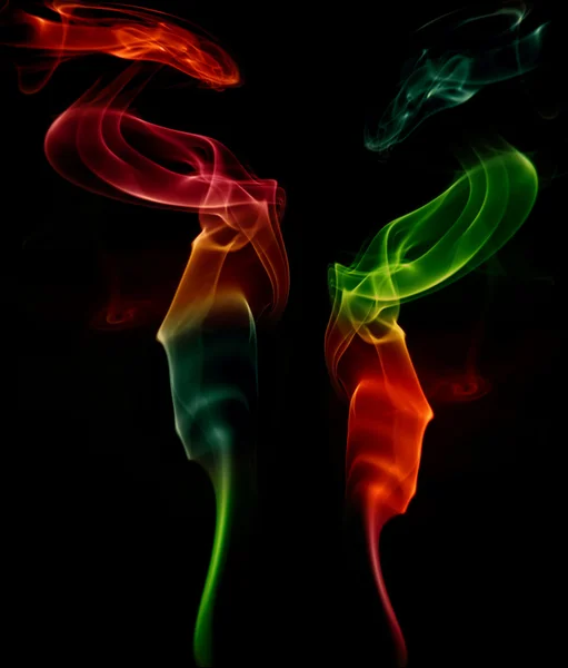 Fumée Colorée Abstraite Dans Fond Noir — Photo