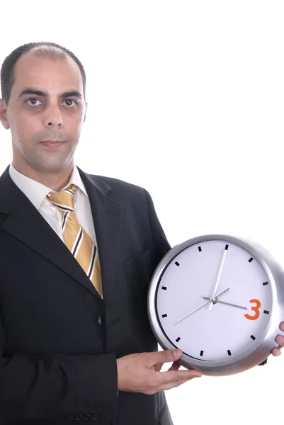 Handsome Business Man Holding Clock — Stock Photo, Image