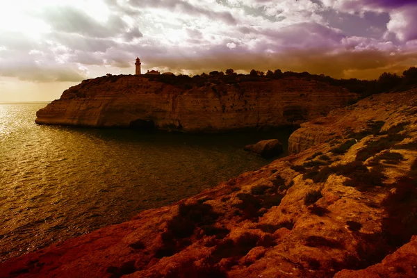Vuurtoren Aan Kust Van Algarve Het Zuiden Van Portugal — Stockfoto