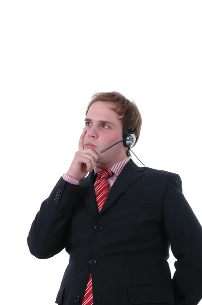 Call Center Man Thinking White Background — Stock Photo, Image