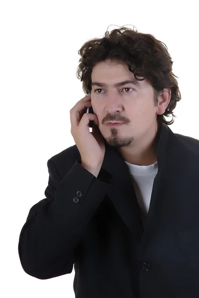 Człowiek Telefonie Białym Tle — Zdjęcie stockowe