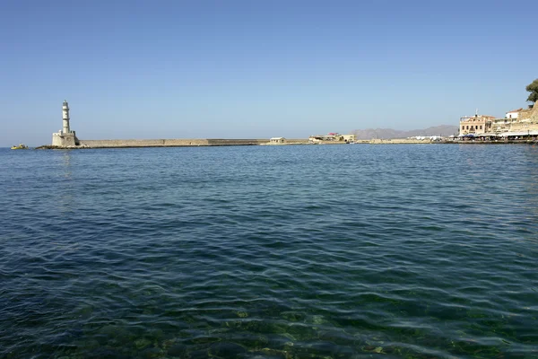 Porto Veneziano Com Farol Chania Ilha Grega Creta — Fotografia de Stock