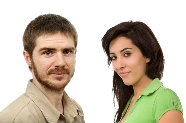 Jonge Casual Paar Samen Geïsoleerde Witte Achtergrond — Stockfoto