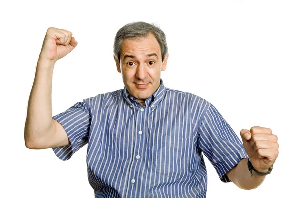 Happy Mature Man Arms Isolated White — Stock Photo, Image