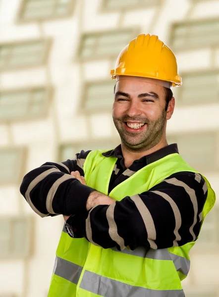 Happy Young Worker Modern Building — Stock Photo, Image