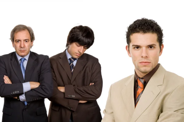 Três Homens Negócios Isolados Fundo Branco Concentrar Homem Certo — Fotografia de Stock