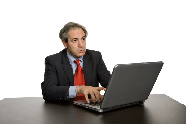 Mature Business Man Working His Laptop — Stock Photo, Image