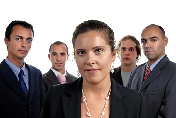 业务团队 孤立在白色的背景 侧重于女人 — 图库照片