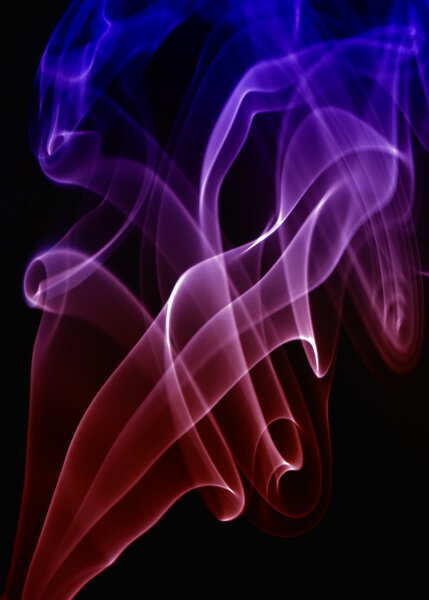 Purple rays smoke abstract in black background