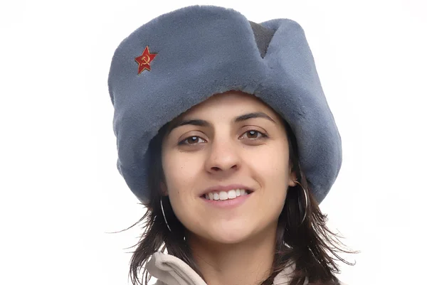 Νεαρό Κορίτσι Ένα Πορτρέτο Της Ρωσικής Καπέλο — Φωτογραφία Αρχείου