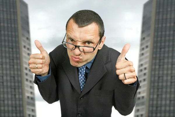 Young Silly Business Man Going Thumbs — Stock Photo, Image